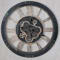 DORBOKER 24" Large Wall Clock with Moving Gears,Oversize Vintage Industrial Rustic Farmhouse Clocks for Living Room Decor Office Home,Solid Wood HD Tempered Glass Cover,Vintage Black-Ruum Studio Home