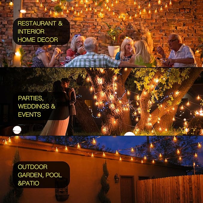 OHLUX Bistro String Lights Outdoor, 60FT Deck Lights with 32 Shatterproof ST38 Vintage Edison Bulbs, 2200K Warm Dimmable Connectable LED Light String for Outside Porch Yard Gazebos Balcony Garden-Ruum Studio Home