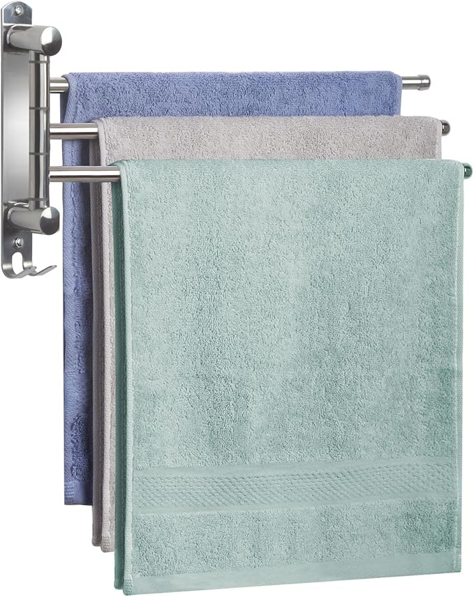 Towel Rack Wall Mounted JSVER 3 Arms Bathroom Towel Rack, 180° Rotation Space Saving Towel Holder for Bathroom-Ruum Studio Home