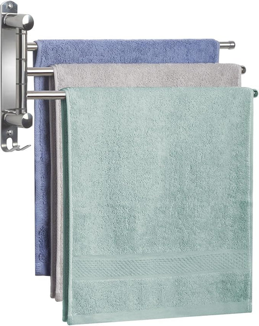 Towel Rack Wall Mounted JSVER 3 Arms Bathroom Towel Rack, 180° Rotation Space Saving Towel Holder for Bathroom-Ruum Studio Home