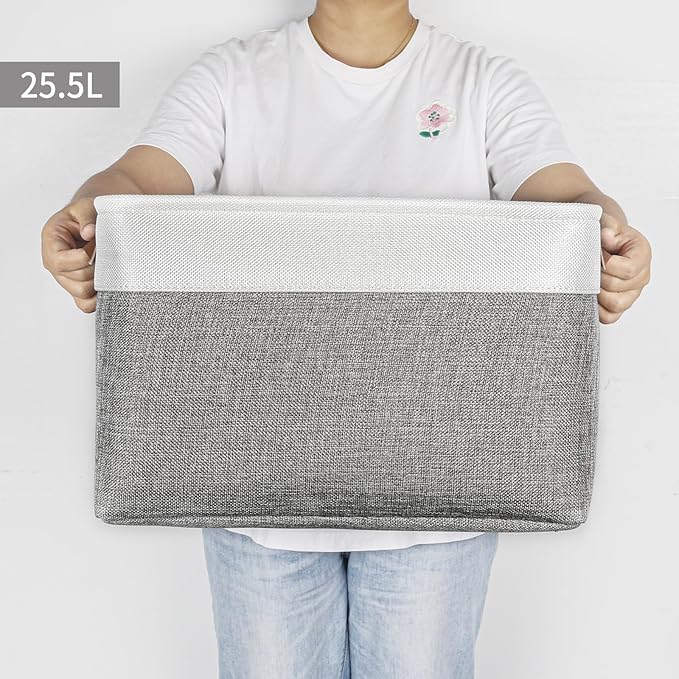 Storage Bins Large Fabric Storage Baskets for Shelves 3 Pack, Decorative Linen Closet Baskets with Handles for Organizing, Shelf, Clothes, Home, Office, 15x11x9.5Inches (Grey&White)-Ruum Studio Home