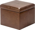 Adeco Storage Ottoman Foot Rest Stool, Leather Ottoman Footstool with Hinged Lid, 17" Small Foot Stool Bench for Living Room, Bedroom-Ruum Studio Home