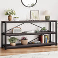 LVB 3-Tier Rustic Console Table, Extra Long Entryway Table with Storage, Industrial Skinny Wood Metal Sofa Table with Shelf, Modern Narrow Hallway Table for Foyer Living Room Bedroom, Dark Gray, 70 In-Ruum Studio Home