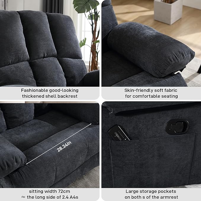 Oversized Recliner Chair Extra Wide Large Recliner for Adults 350lbs with Lumbar Support Pillow Nursery Chair Living Room (Manual, GREY-6008)-Ruum Studio Home