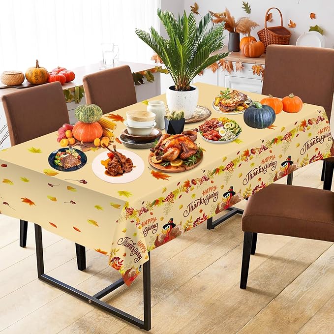 2 Pack Happy Thanksgiving Tablecloth - Fall Thanksgiving Turkey Table cloths, Disposable Plastic Rectangle Autumn Pumpkin Maple Leaf Table Cover for Thanks Giving Tables Decor Party Supplies,108x54In-Ruum Studio Home