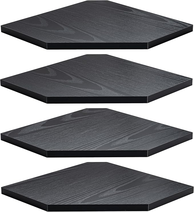 Corner Shelf Wall Mount, Floating Corner Shelves, Set of 4 Corner Wall Shelf Organizer, Rustic Wood Wall Storage Display Shelves for Living Room Bedroom Bathroom Kitchen, Classic Black-Ruum Studio Home
