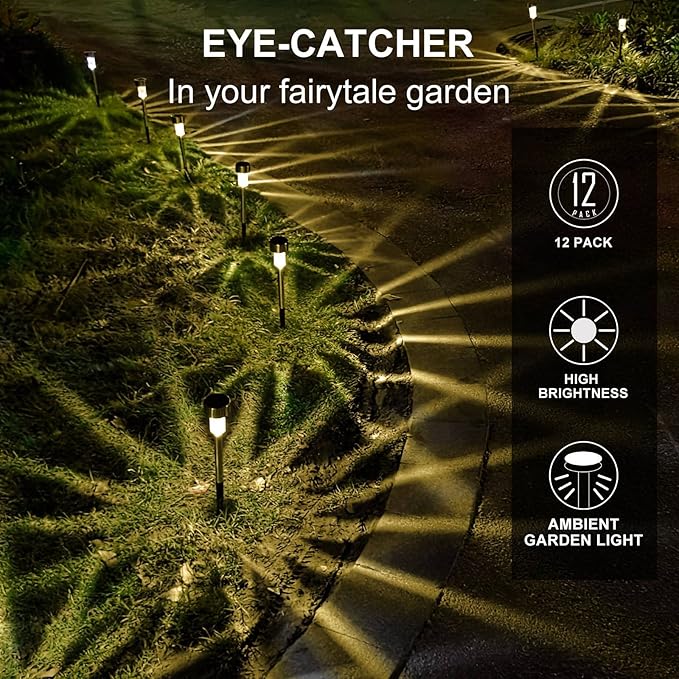 Solar Lights Outdoor Waterproof, Stainless Steel LED Landscape Lighting, Solar Garden Lights Solar Powered, Outdoor Solar Lights for Yard, Pathway, Walkway, Patio, Lawn - 16 Pack (Warm White)-Ruum Studio Home
