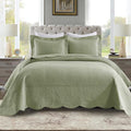 MarCielo 3-Piece 100% Cotton Oversized Bedspread Lightweight Quilt Coverlet Embroidery Farmhouse Bedding Set (TG Pale Green, Oversized Queen (100"x106"))-Ruum Studio Home