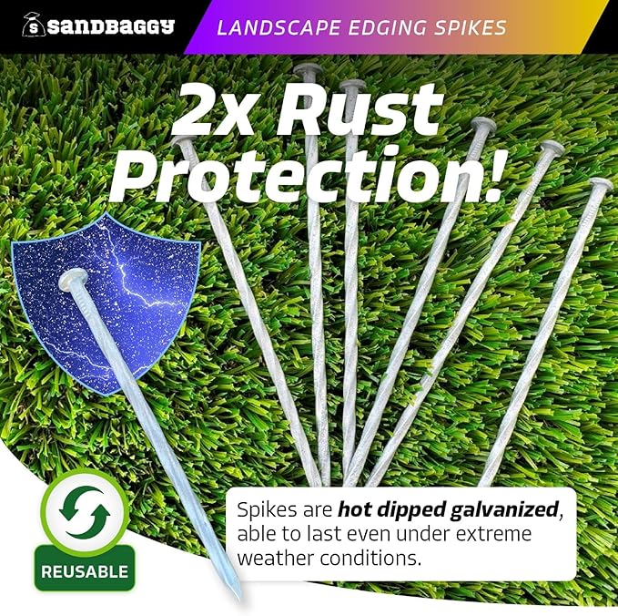 Sandbaggy 6 inch Galvanized Landscape Edging Spikes - Spiral Landscape Nails - 7 Gauge Steel - Great for Hard Rocky Soil - Also Great for Paver Edging, Artificial Turf, Landscape Fabric (400, 6 inch)-Ruum Studio Home