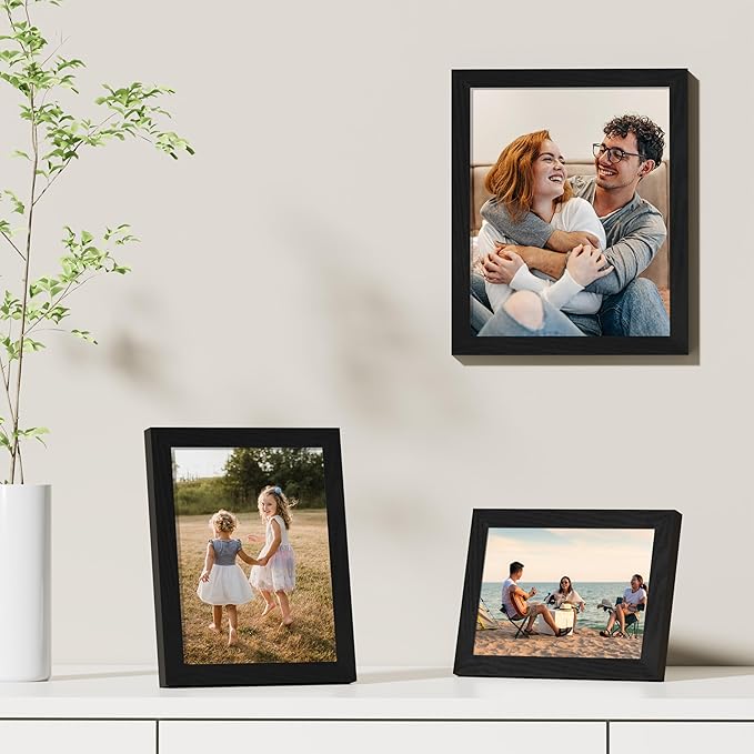 Vittanly 8x10 Picture Frames Set of 9, Shatter Resistant Plexiglass, Display 5x7 Pictures with Mat or 8x10 without Mat, Photo Frames for Wall or Tabletop, Engineered Wood, Black-Ruum Studio Home