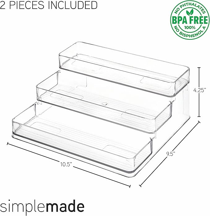 SIMPLEMADE 3-Tier Spice Rack Organizer - Versatile Storage Shelf for Kitchen, Bathroom, Bedroom & Office, Set of 2, Clear-Ruum Studio Home