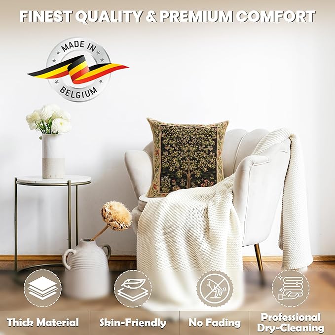 Charlotte Home Furnishings Throw Pillow Covers, Decorative Boho Pillow Covers for Couch, Living Room, Black Tree Square Cushion Cases 18x18 in, European Cotton Jacquard Woven for Cozy Bedroom Decor-Ruum Studio Home