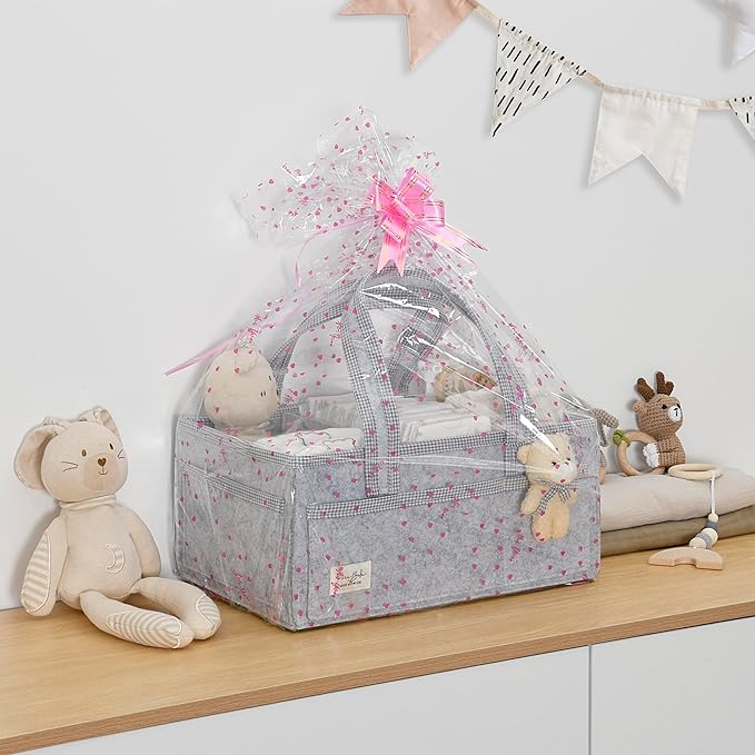 PeraBella Diaper Caddy Organizer with Handle, Baby Shower Gifts Basket Bag, Registry Search Must Haves Items, Nursery Storage Organizer for Newborn Girl Boy, Baby Bag Essentials, Car Diaper Caddy Cart-Ruum Studio Home