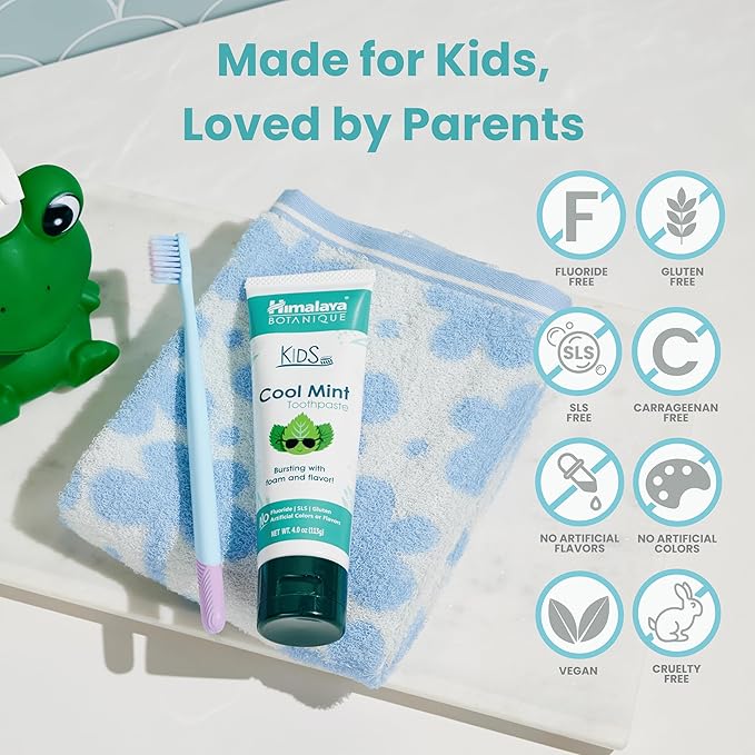 Himalaya Botanique Kids Toothpaste, Herbal, Cool Mint Flavor, Fights Plaque, Fluoride & SLS Free, Gentle, No Artificial Colors, Gluten & Cruelty Free, Vegan, Foaming, 4 Oz, 2 Pack-Ruum Studio Home