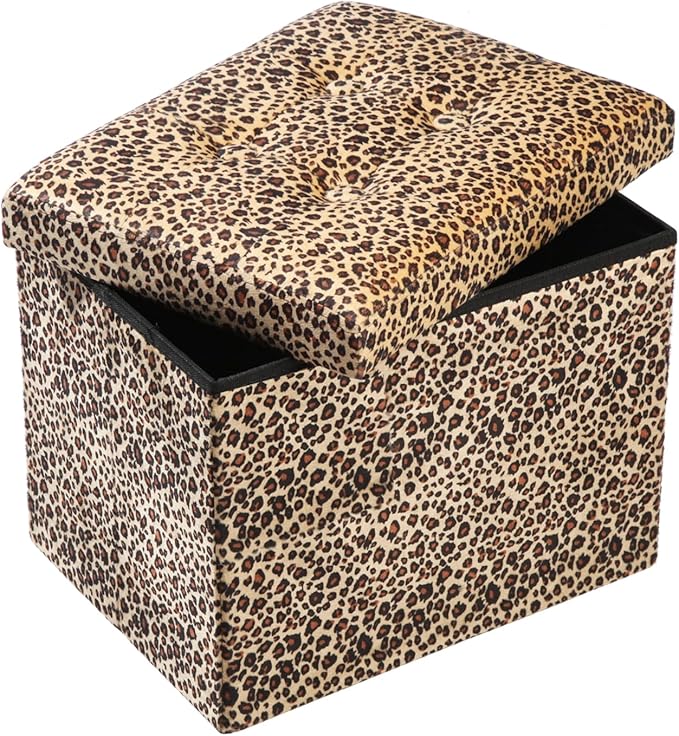 ALASDO Ottoman Storage Ottoman Footrest Stool Small Ottoman with Storage Foldable Ottoman Foot Rest Footstool Bench for Living Room 17x13x13inches Leopard Print-Ruum Studio Home