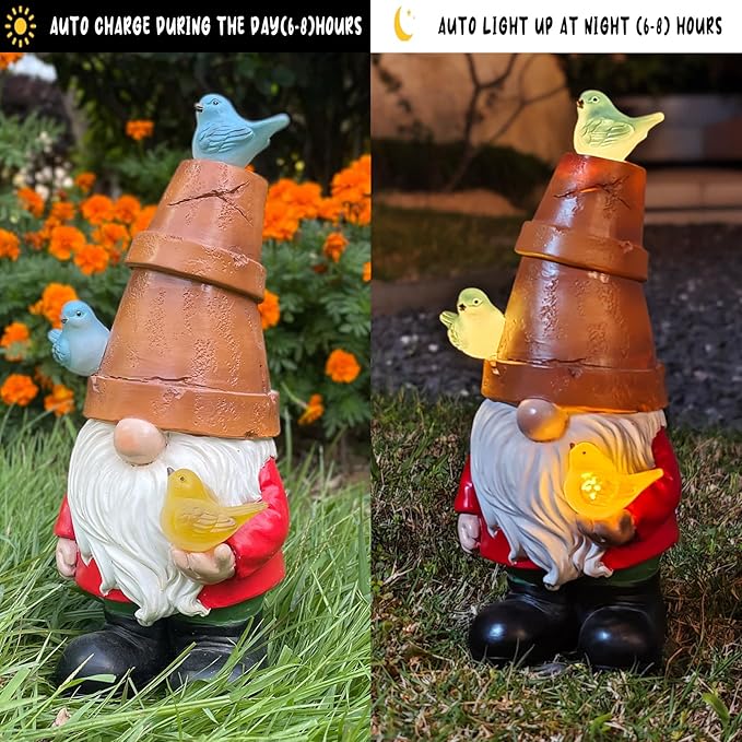 COWOS Solar Garden Figurine, Cute Resin Gnome Sculpture, Garden Statues Outdoor Decor, Funny Gnome Gift Sculpture Decoration for Home Patio Yard Lawn Porch Ornament-Ruum Studio Home