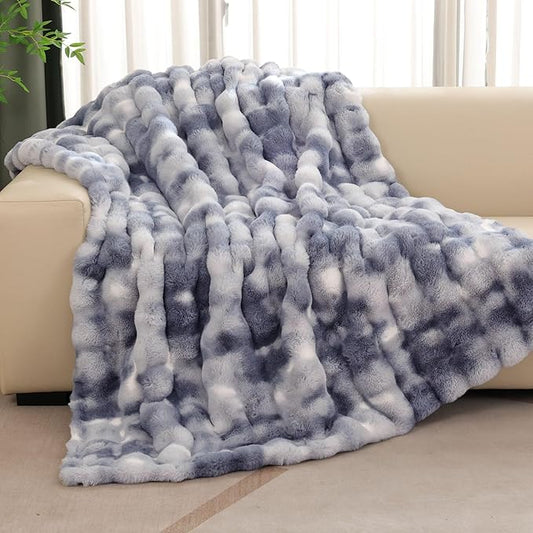 Tie-dye Blue Soft Comfy Throw Blanket for Couch Bedroom Faux Fur 50x60 Fluffy Blanket for Living Room Furry Bed Comforter Cozy Home Decor Gifts 860 GSM-Ruum Studio Home