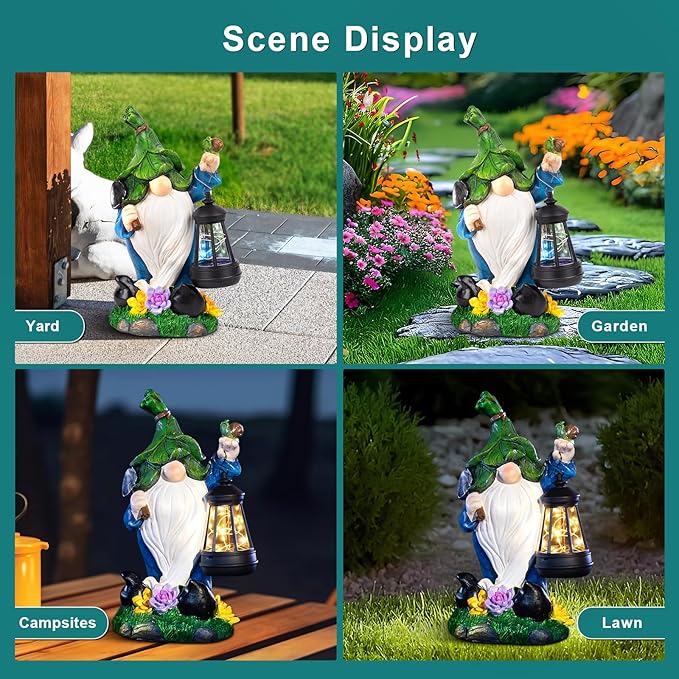 Solar Gnome Garden Figurine Yard Lights with Solar Lights Lantern & Shovel - Outdoor Yard Art Lawn Ornaments for Porch Patio Balcony - Gnome Gifts for Women Mom-Ruum Studio Home