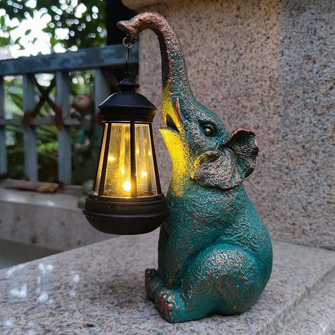 JOYBEE Garden Statues Elephant with Solar Lantern Outdoor Decor-Elephant Solar Figurines Lights Decorations for Patio Yard Lawn Ornaments-Gifts for Birthday Easter Housewarming-Ruum Studio Home