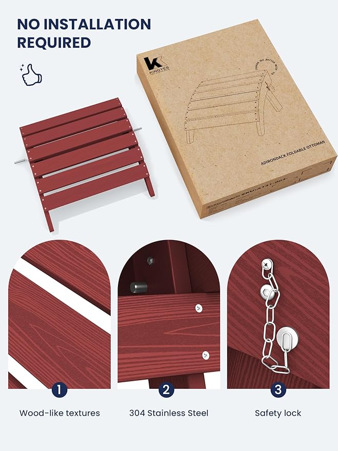 KINGYES Folding Adirondack Ottoman for Adirondack Chair, Red-Ruum Studio Home