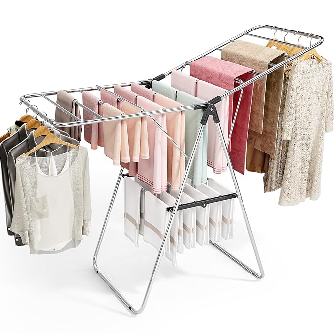 APEXCHASER Clothes Drying Rack, Drying Rack Clothing with Height-Adjustable, Foldable Gullwings Laundry Rack, Indoor Outdoor Use, No Assembly,Black-Ruum Studio Home