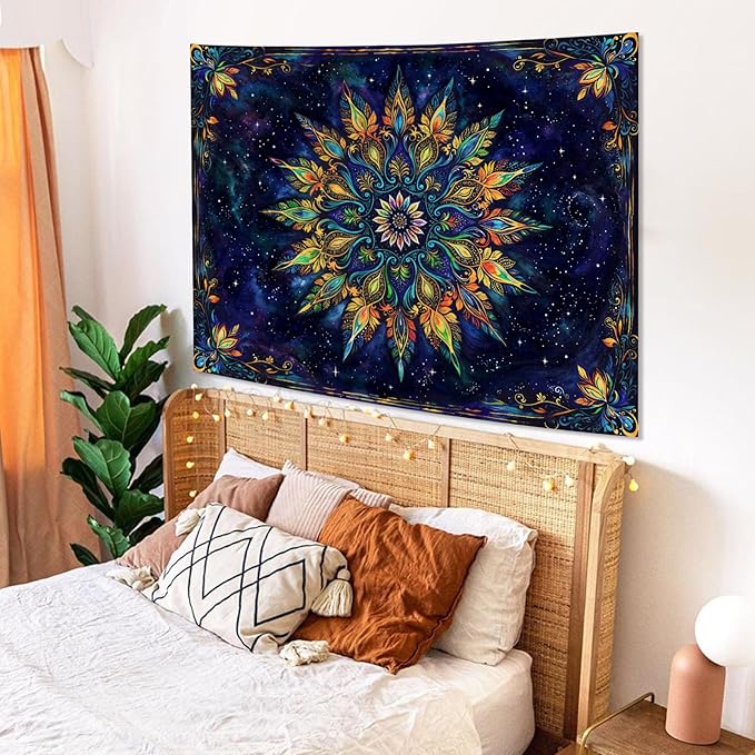 Fowocu Boho Floral Mandala Tapestry for Bedroom Aesthetic Blue Bohemian Colorful Flower Wall Tapestry Purple Hippie Indian Small Tapestries Wall Hanging for Living Room Dorm Decor 40 x 30 Inch-Ruum Studio Home