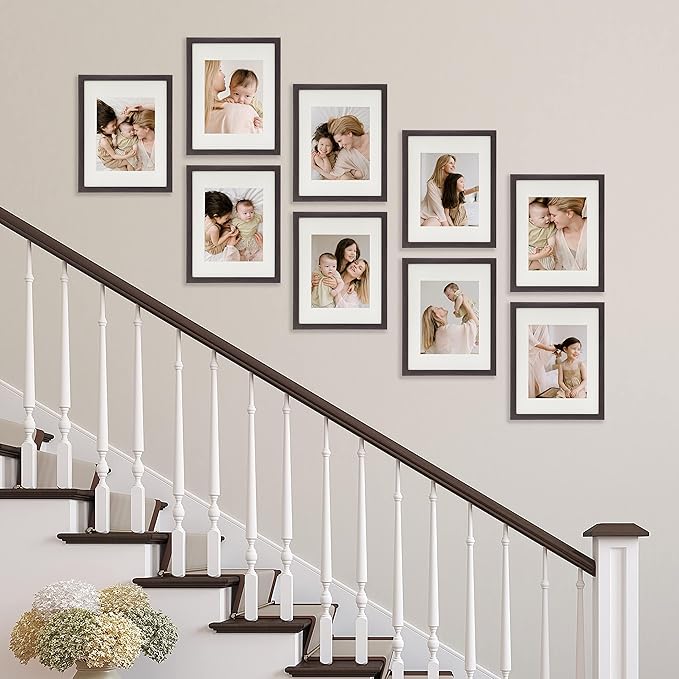Sheffield Home 9 Piece Gallery Wall Frame Set, 11x14 Inch, Dark Oak-Ruum Studio Home