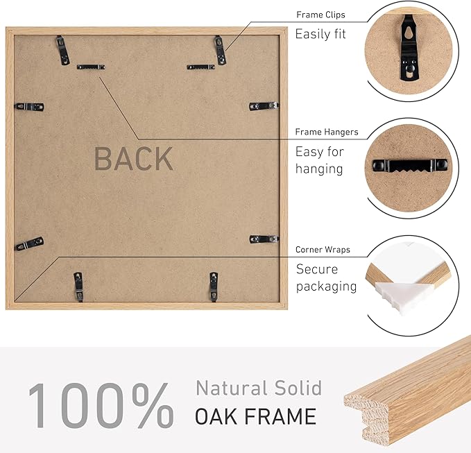 16x16 Picture Frame Natural Solid Oak Photo Frames with 12x12 Removable Mat Wall Hanging Large Handcrafted Frame with HD Plexiglass Wall and Tabletop Display Large Poster Frame-Ruum Studio Home