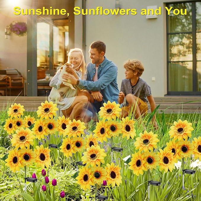 Outdoor Solar Garden Stake Lights,Upgraded LED Solar Powered Light with 3 Sunflower, Waterproof Solar Decorative Lights for Garden, Patio, Backyard (2 Pack 8 Flower)-Ruum Studio Home