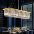 Modern Crystal Chandelier for Dining Room,Gold Luxury Crystal Chandelier,8 Lights Rectangular Rectangle Light Fixture for Living Room Kitchen Island L40''xW10''xH10''-Ruum Studio Home