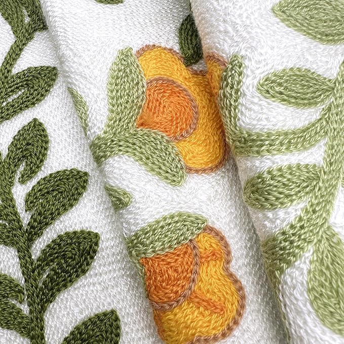 Alysheer Floral Embroidered Summer Decorative Throw Pillow Covers 18"x 18" Set of 2, Farmhouse Cottage Orange Flowers Green Leaves Knit Patterned Cotton Canvas Cushion Case for Couch Bed Living Room-Ruum Studio Home