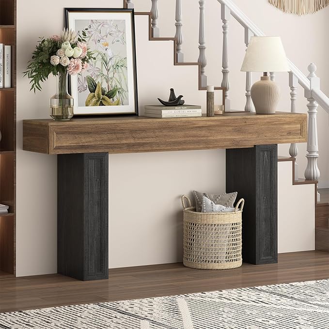 Rresyet 63 Inch Long Console Table, Sofa Table Behind Sofa, Wooden Entryway Table, Farmhouse Entryway Table for Entry, Hallway, Living Room (Wood)-Ruum Studio Home