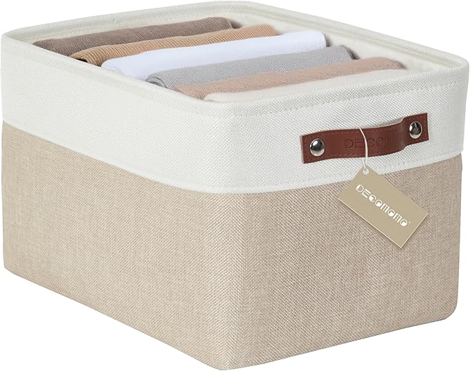 DECOMOMO Storage Bins Fabric Storage Baskets for Shelves, Linen Closet Organization Toys Nursery (Beige and White, Large - 1 Pack)-Ruum Studio Home