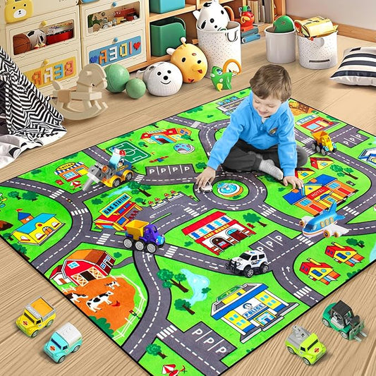 Road Car Rug,City Road Rug for Kids,3x5 Ft Kids Floor Play mat,and Car Carpet Play Mat with Realistic Colors – Perfect for Children and Non-Slip for Classroom,Playroom and Bedroom-Ruum Studio Home
