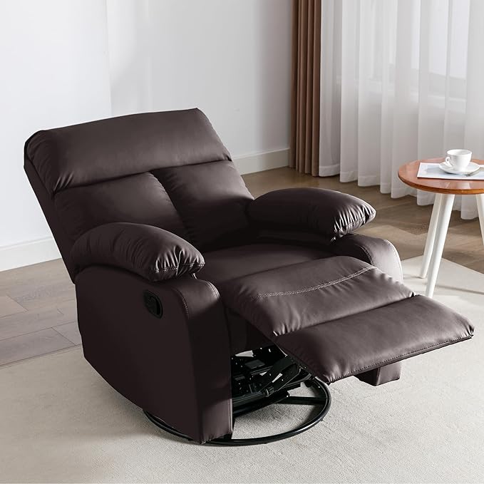 Swivel Rocker Recliner, Rocking Recliners Chair for Small Spaces, Small Rocker Recliner Chair, Nursery Rocking Chairs for Living Room, RV, Nursery, Brown-Ruum Studio Home