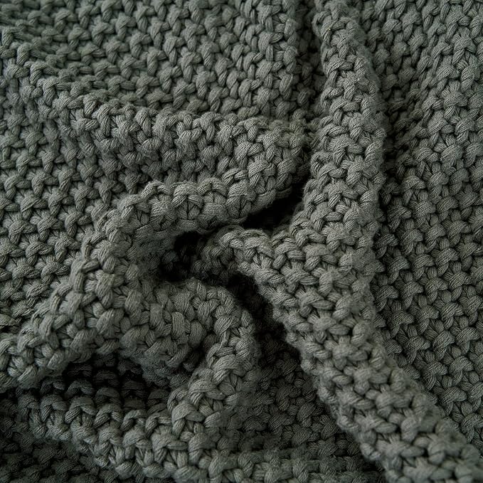 Longhui bedding Chunky Cable Knit Throw Blanket Lightweight Grey 100% Organic Cotton Blanket for Sofa Couch Bed Baby Nursery, Rustic Shabby Chic Modern Farmhouse, Gray 51” x 63” Give Laundering Bag-Ruum Studio Home