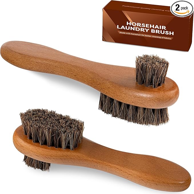 DUGATO Dual-Bristle Horsehair Laundry Stain Brush Set (2pcs) - Gentle & Tough Scrubbing for Clothes, Fabrics, Shoes - Pre-Wash Spot Treatment Tool-Ruum Studio Home
