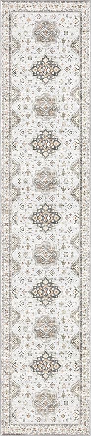 Washable 2.6x12 Runner Rug - Area Rugs Neutral Vintage Distressed Floral Farmhouse Boho Large Soft Floor Rug Indoor Carpet for Hallway Entryway Kitchen Home - Blue Brown-Ruum Studio Home