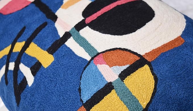 Lumbar Kandinsky Blue Modern Pillow Cover - Counterweights Mid-Century Chair Cushions Blues Abstract Pillowcase Contemporary Sofa Pillowsham Handembroidered Wool Size 14x20-Ruum Studio Home