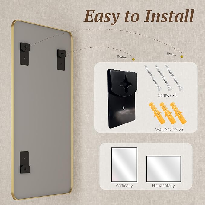 Bathroom Mirror 55" x 36", Large Rectangle Wall Mirror, Gold Metal Frame Wall Mounted Mirrors for Bathroom, Vanity, Bedroom, Entryway Decor(Horizontal/Vertical)-Ruum Studio Home