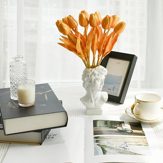 Mandy's Artificial Tulips 12 Stems Fully Gold PU Faux Flowers for Wedding Home Decor 13.5 Inch-Ruum Studio Home