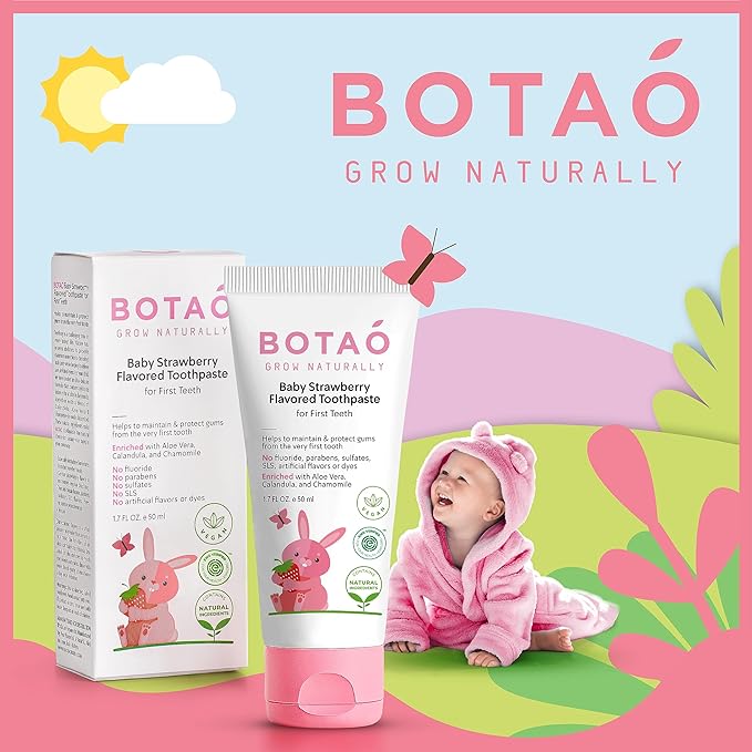 Fluoride Free Baby Toothpaste | Strawberry Flavored - Organic Training Natural Toddler Toothpaste for Toddlers | EWG Verified, Vegan, SLS Free, Safe to Swallow, Aloe Vera -1.7Oz-Ruum Studio Home