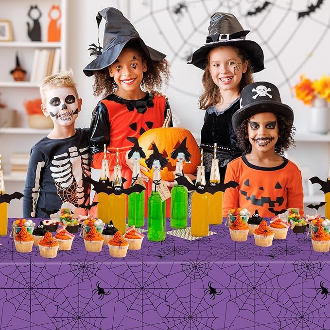 2 Pcs Halloween Tablecloth - Plastic Halloweens Spider Webs Table Cloth, Purple Disposable Rectangle Spiderweb Table Cover for Halloween Party Decorations Supplies Favors Tables Decor, 108 x 54 Inch-Ruum Studio Home