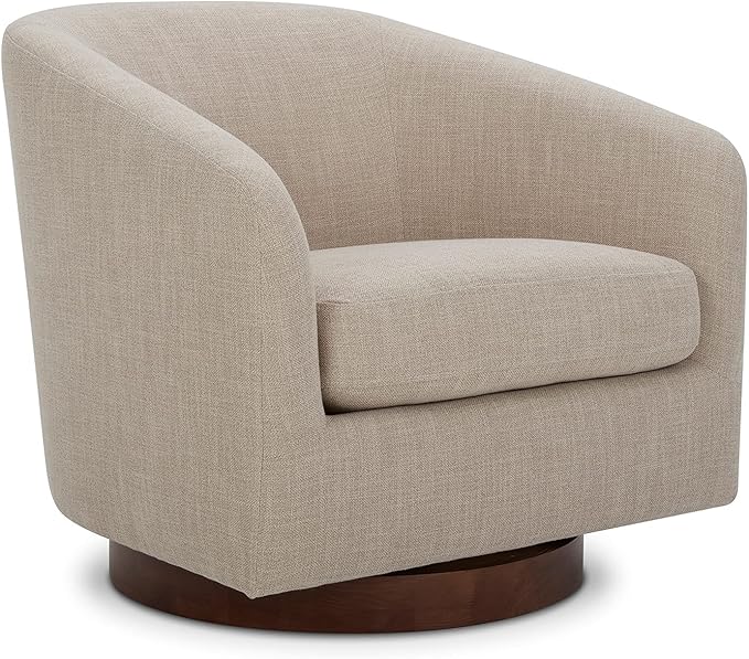 CHITA Swivel Accent Chair, FSC Certified Upholstered Fabric Barrel Chair for Living Room, Fully Assembled, Flax Beige-Ruum Studio Home