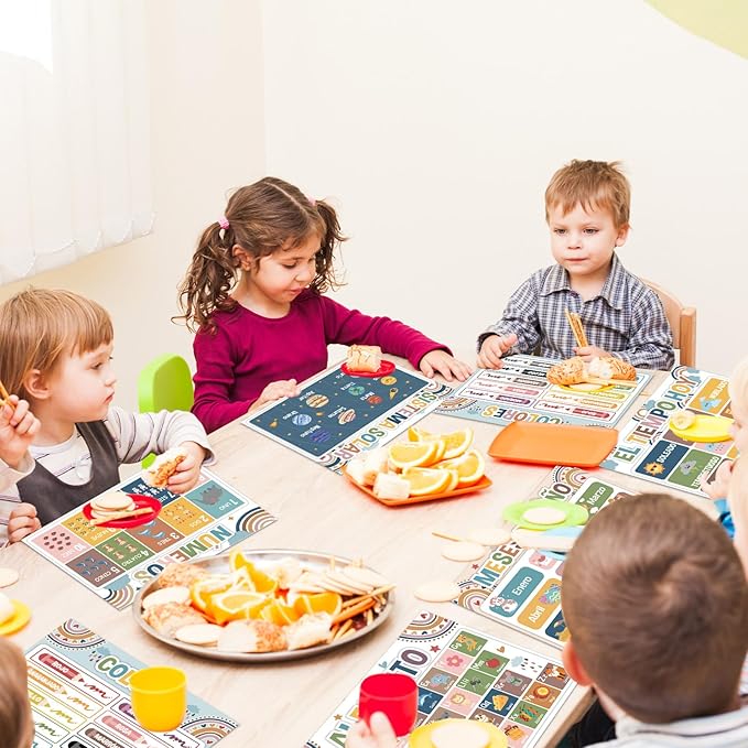 Spanish Educational Preschool Placemats Set of 6 Boho Plastic Table Mats Toddler Children Montessori Place Mats for Kids Washable Vinyl Holiday Table Decoration for Indoor Outdoor Party Kitchen Dining-Ruum Studio Home