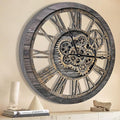 The B-Style Large Wall Clock 18 inch Moving Gear Wall Clock Oversized Vintage Farmhouse Wall Clocks for Living Room Decor Rustic Industrial Wood Clock (Carbon Gray)-Ruum Studio Home