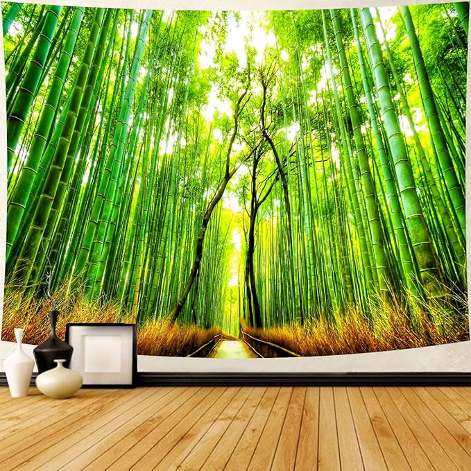 Delur Forest Pathway Tapestry Sunset Tropical Rainforest Nature Tree Tapestry Wall Hanging Sunrise Scenic Natural Green Landscape Headboard for Bedroom Living Room Home Decor (51.2" x 59.1")-Ruum Studio Home