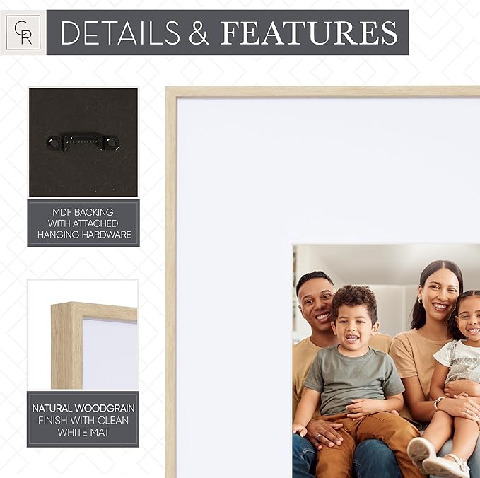Camden Reed Arcadia 8 Piece Oversized Gallery Wall Frame, 16x20 and 16x16 Inch Matted Frames for Featuring 8x10 and 5x7 Inch Photographs or Art Prints, Natural Finish-Ruum Studio Home