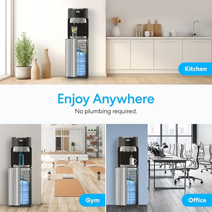 Brio Bottom Loading Water Cooler Dispenser for 5 Gallon Bottles - 3 Temperatures with Hot, Room & Cold Spouts, Child Safety Lock, LED Display with Empty Bottle Alert, Stainless Steel-Ruum Studio Home