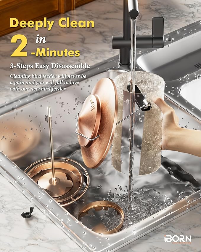 iBorn Bird Feeders for Outdoors Hanging,Metal Bird Feeders for Cardinal Chew Proof 18cm Large Roof&Tray Birdfeeders Outside Hanging,Brushed Copper 6 Port (Seed is not Included)-Ruum Studio Home